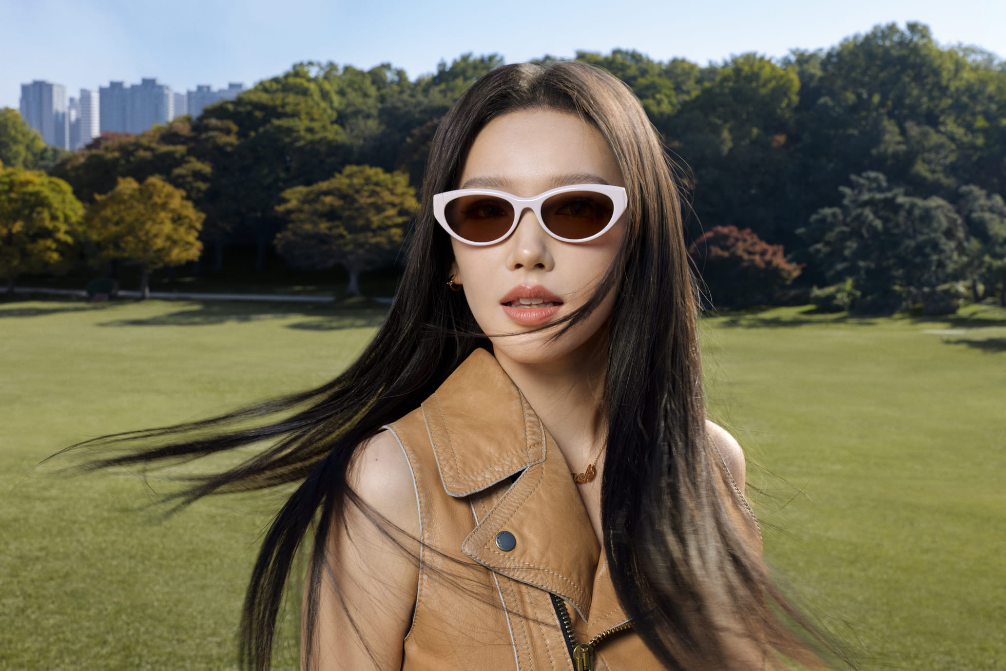 Model wearing Coach sunglasses in Spring/Summer 2026 eyewear campaign imagery