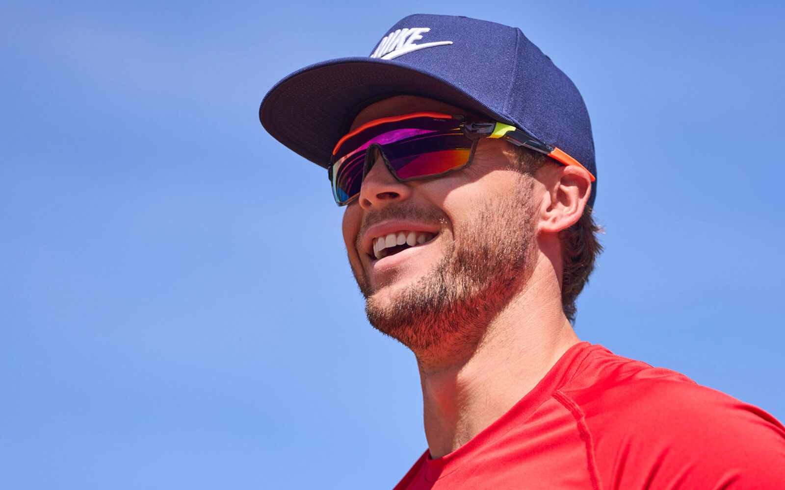 Model wearing Nike sunglasses in official eyewear campaign imagery