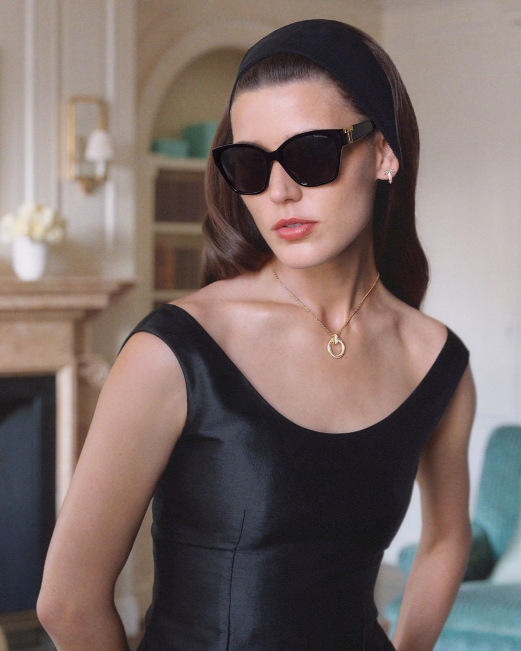 Model wearing Tiffany & Co. sunglasses in official eyewear campaign imagery