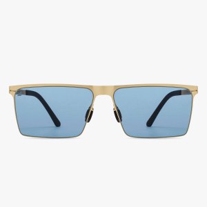 Gold Blue Full Rim Rectangular Branded Sunglass