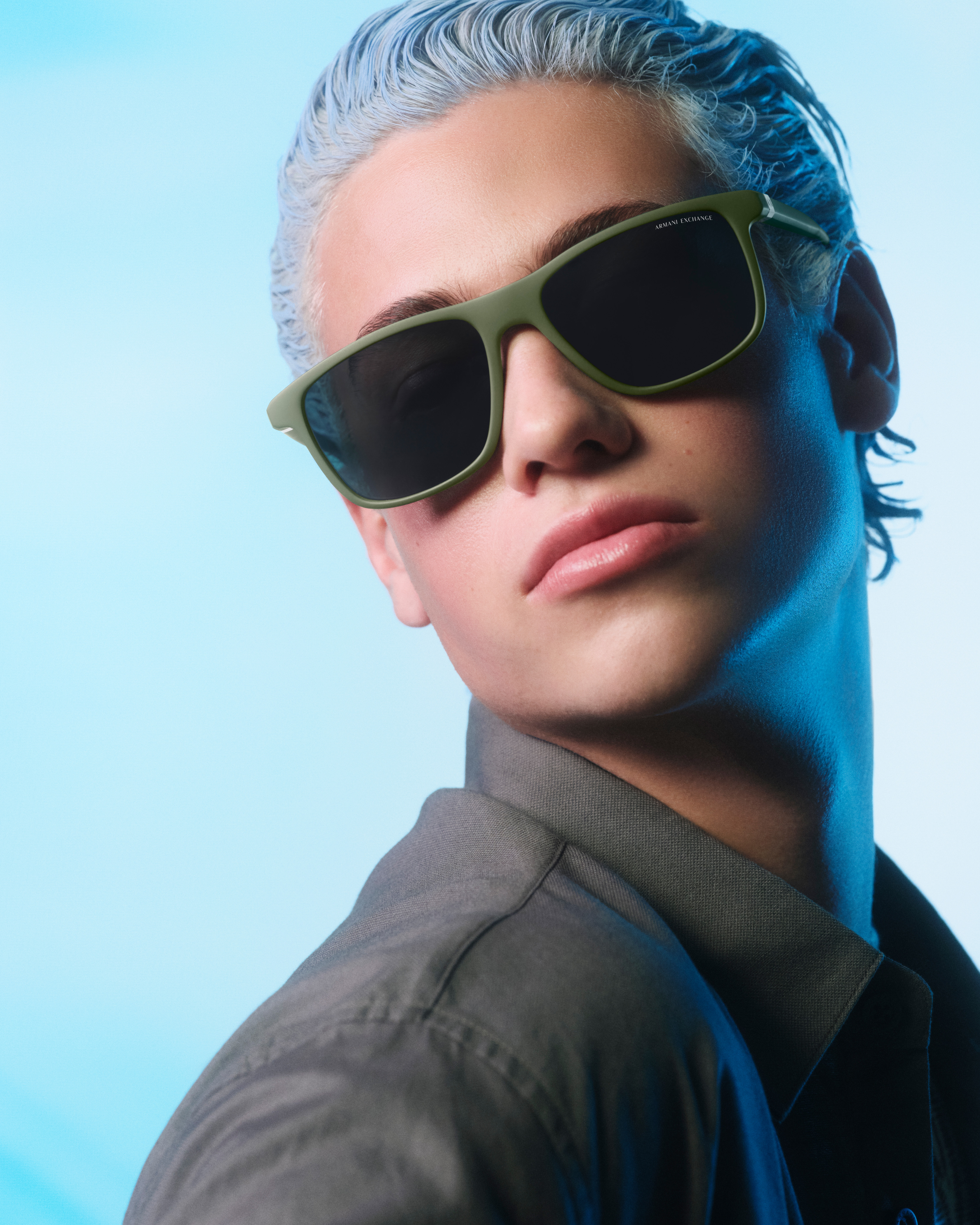 Armani Exchange official eyewear campaign, male model wearing sunglasses